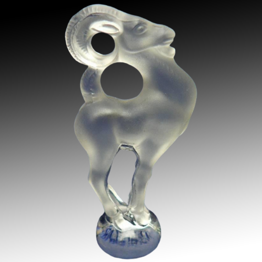 rene lalique crystal antelop-vintage lalique gazelle-antique frosted glass ram-art deco showpiece-made in france