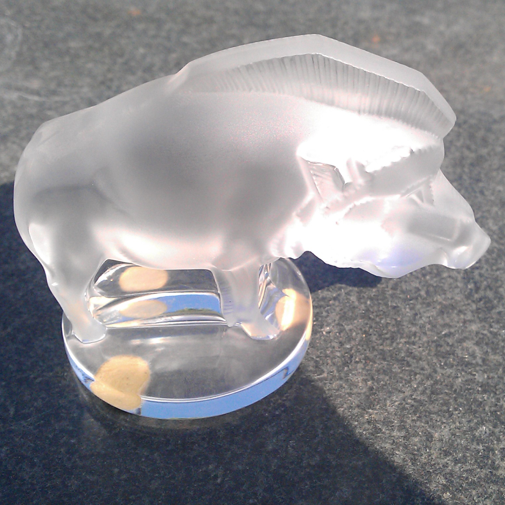 rene lalique crystal car mascot sanglier-vintage lalique wild boar-antique frosted glass-circa 1940 showpiece-paperweight-model number #1157-made in france (2)