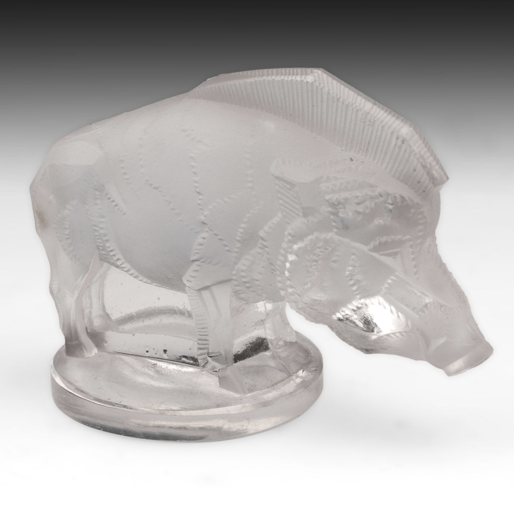 rene lalique crystal car mascot sanglier-vintage lalique wild boar-antique frosted glass-circa 1940 showpiece-paperweight-model number #1157-made in france (3)