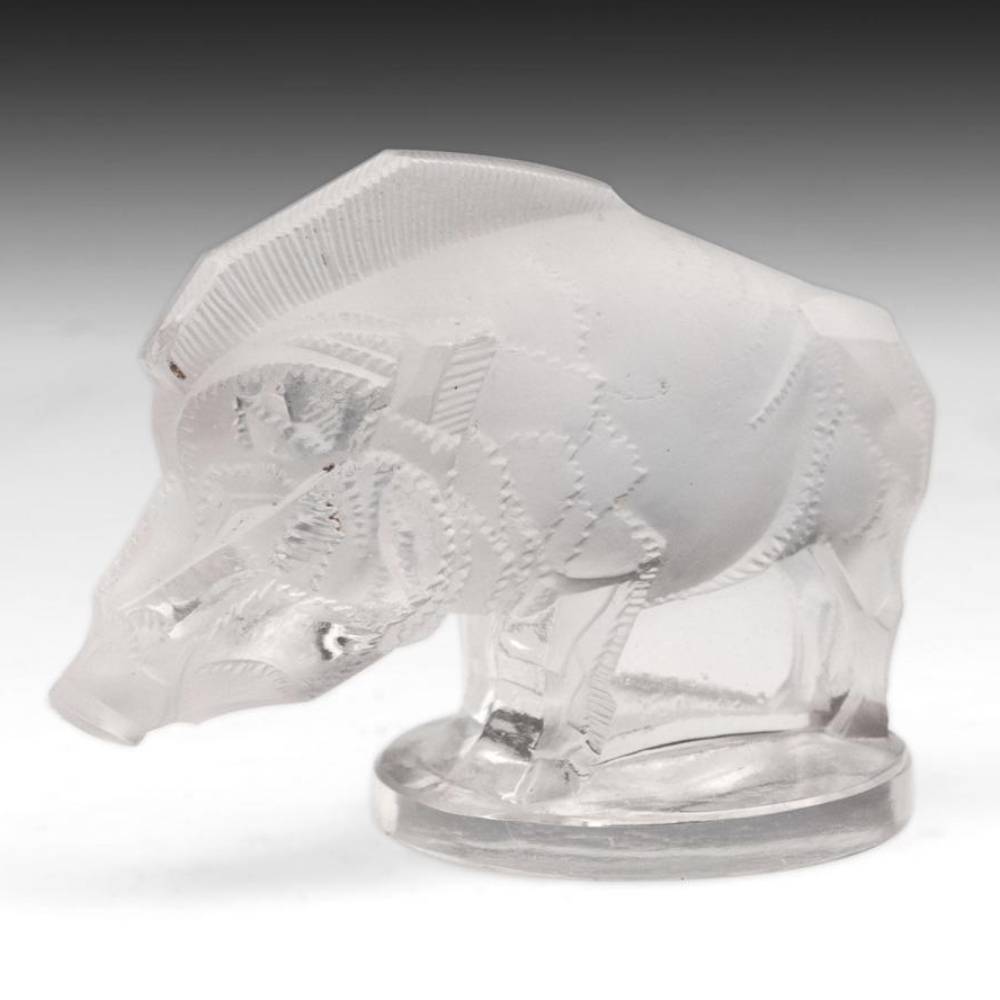 rene lalique crystal car mascot sanglier-vintage lalique wild boar-antique frosted glass-circa 1940 showpiece-paperweight-model number #1157-made in france (4)