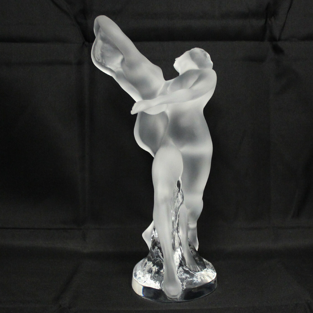 rene lalique crystal nude deus danses-vintage lalique couple dancing-balle-antique frosted and clear glass-circa 1942 collectible showpiece-model number 11909- etched made in france