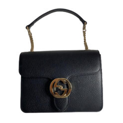 Gucci Interlocking Black Leather Chain Ladies Cross-body Bag