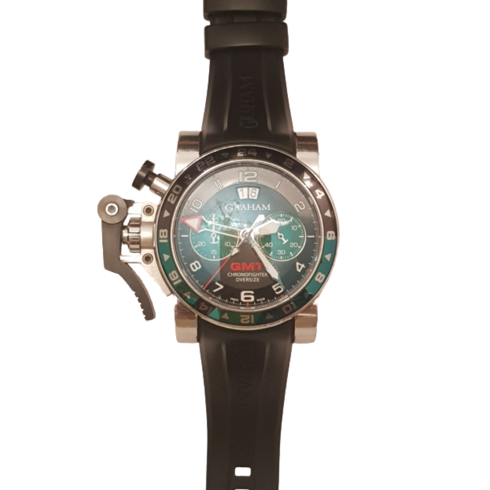 graham-chronofighter-GMT-ceramic bezel-green dial-tickinghands-preowned (6)