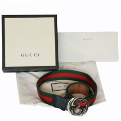 Authentic GG Silver Buckle Gucci Green Red Belt