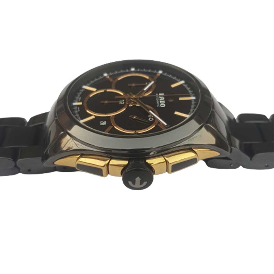 Rado-Hyperchrome-Black-Gold-chronograph-automatic-preowned-watch-ticking-hands-5