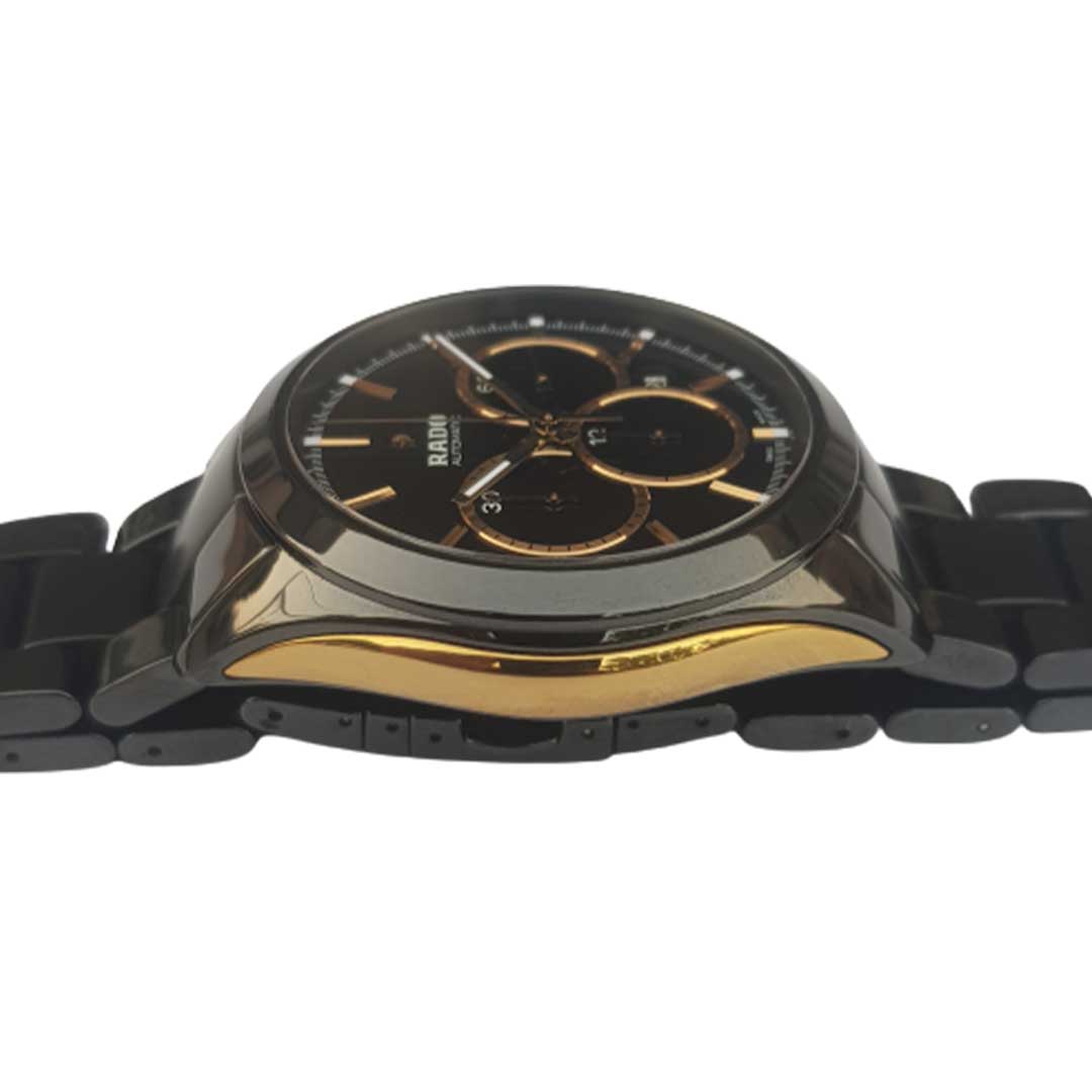 Rado-Hyperchrome-Black-Gold-chronograph-automatic-preowned-watch-ticking-hands-6