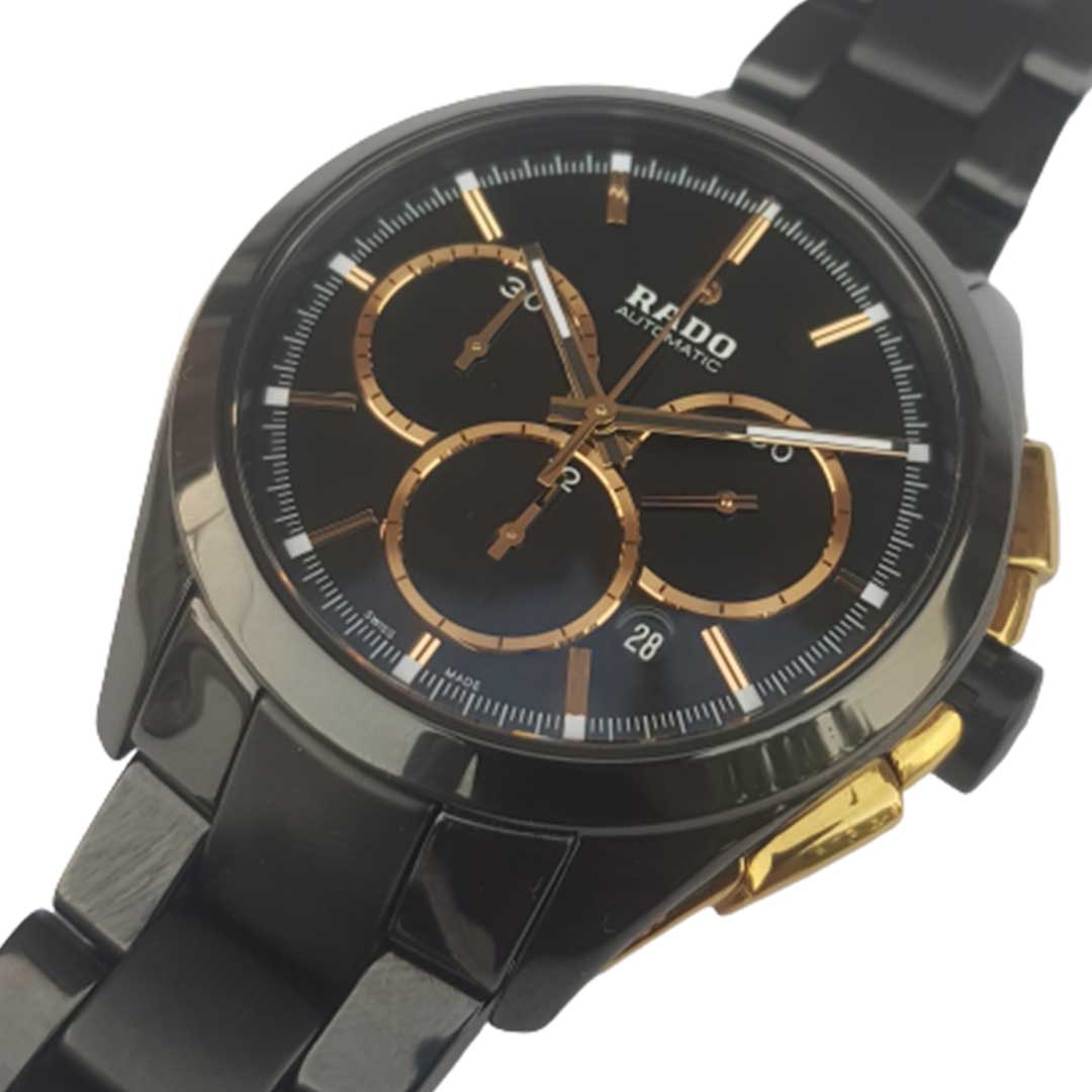 Rado-Hyperchrome-Black-Gold-chronograph-automatic-preowned-watch-ticking-hands-7