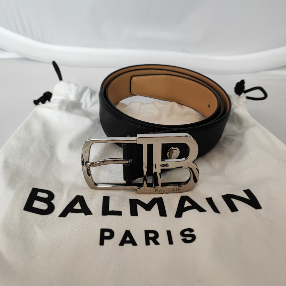 Balmain Logo Plaque Buckle Leather Belt Balmain Logo Plaque Buckle Leather Belt